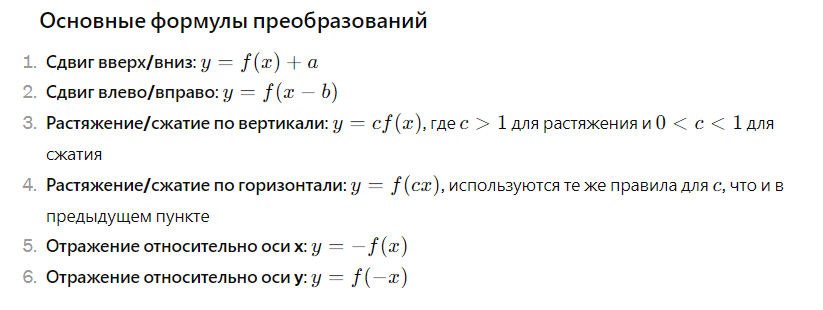 основные формулы для построения графиков