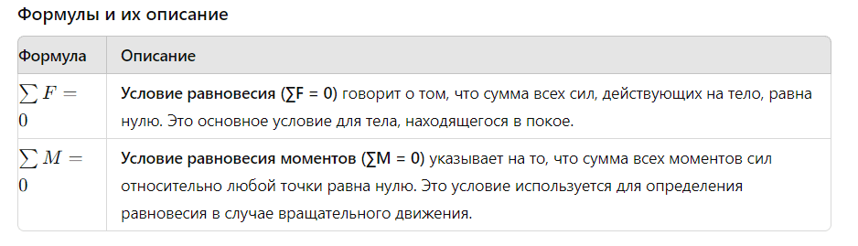 формулы для статики