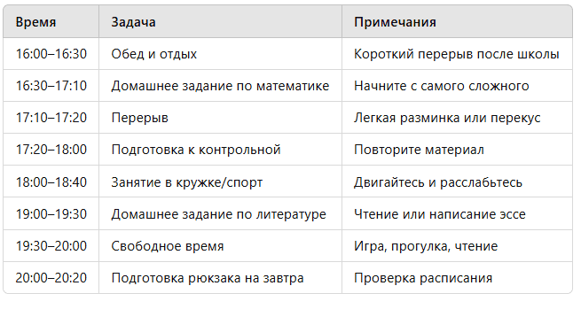 расписание школьника